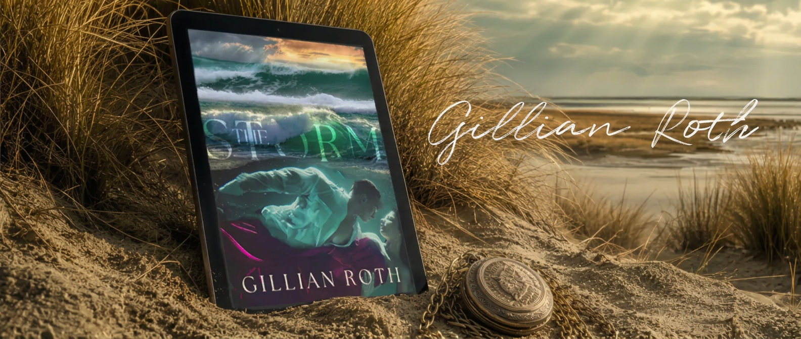 The Storm by Gillian Roth, on a tablet in the dunes
